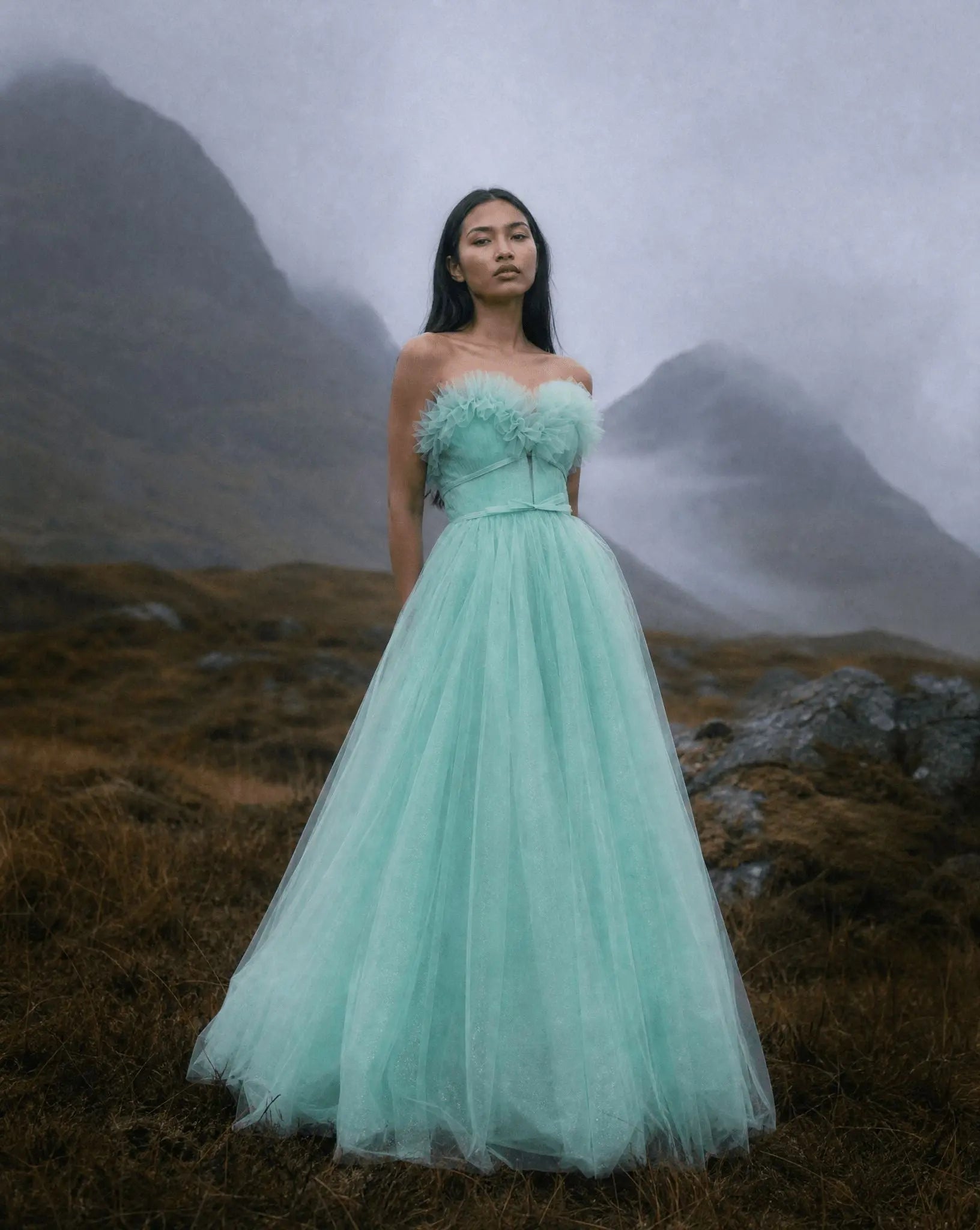 Strapless Glitter Tulle Gown - Layalita