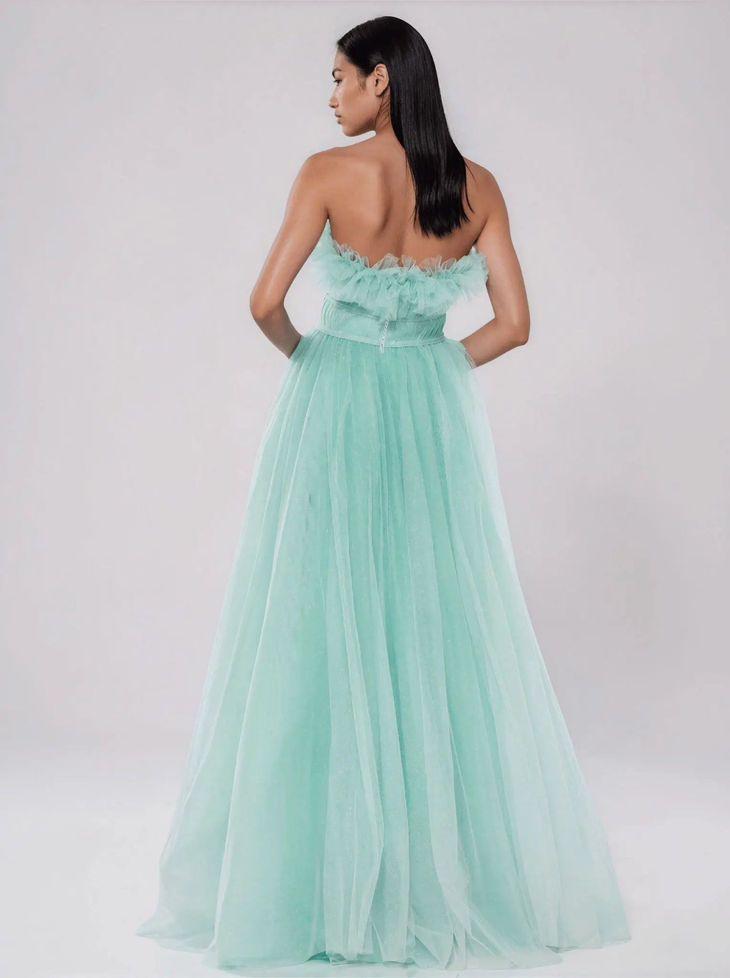 Strapless Glitter Tulle Gown - Layalita