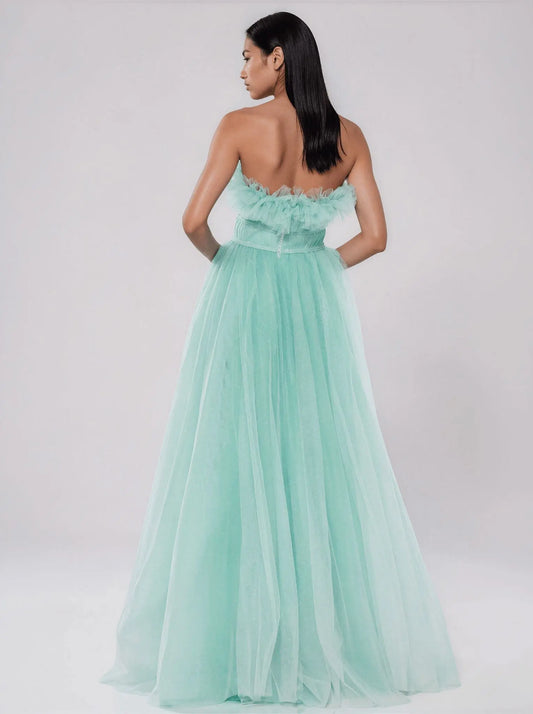 Strapless Glitter Tulle Gown - Layalita