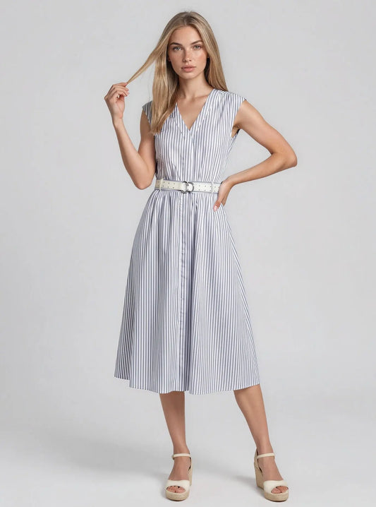 Striped Cotton Poplin Belted Midi Dress Michael Kors 