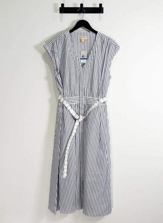 Striped Cotton Poplin Belted Midi Dress Michael Kors 