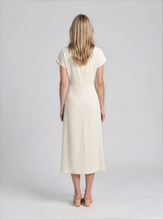Tie-Front Short-Sleeve Faux-Wrap Midi Dress Luxely 