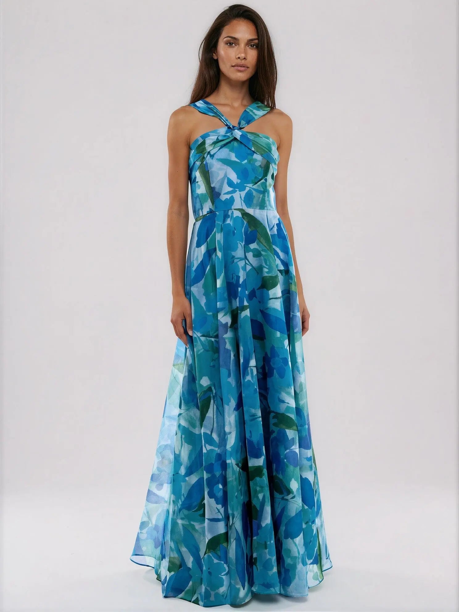 Twisted Halter Printed Sleeveless Gown Taylor 