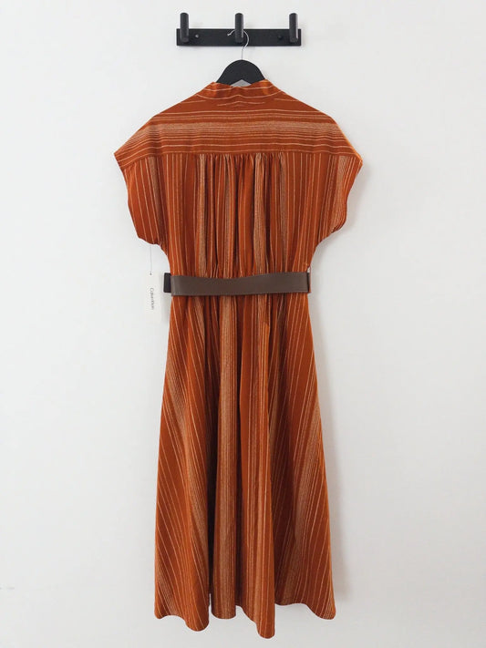 V - Neck Belted Midi Dress - Layalita