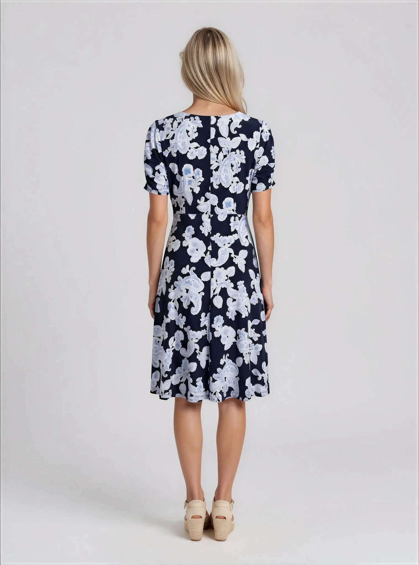 V-Neck Ruched-Sleeve Dress - Layalita