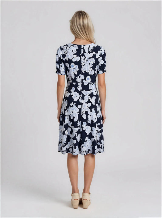 V-Neck Ruched-Sleeve Dress - Layalita