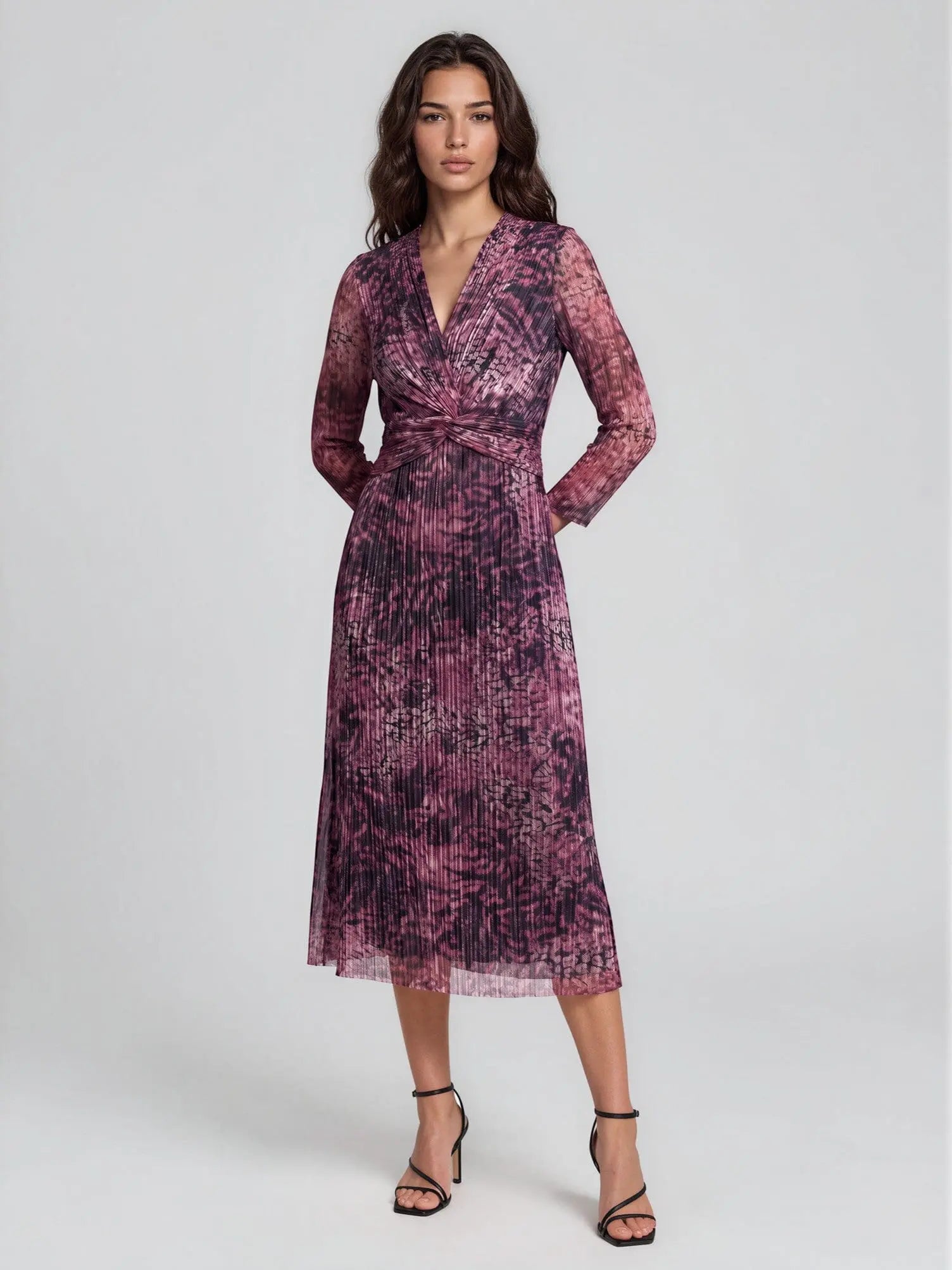 V-Neck Twist-Front Midi Dress - Layalita