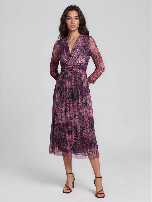 V-Neck Twist-Front Midi Dress - Layalita
