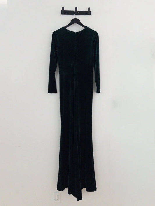 Velvet Rosette Long-Sleeve Gown - Layalita