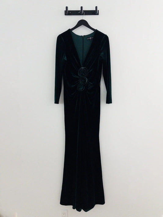 Velvet Rosette Long-Sleeve Gown - Layalita