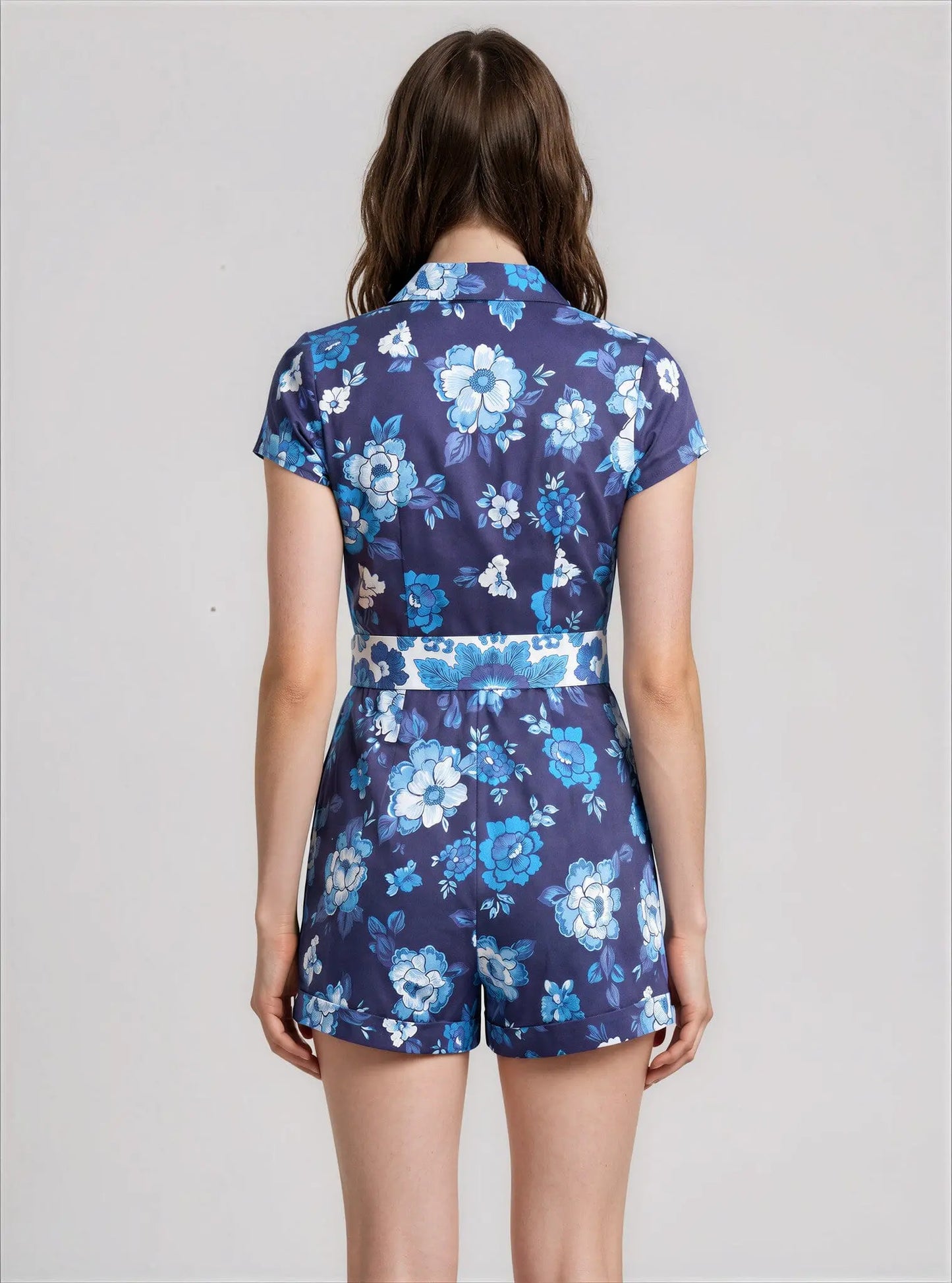 Women's Floral-Print Belted Romper - Layalita