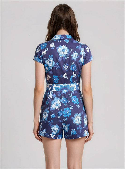 Women's Floral-Print Belted Romper - Layalita