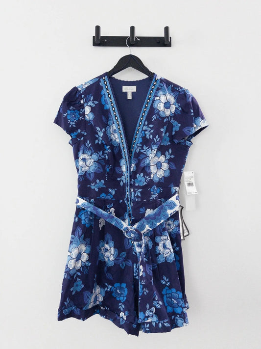 Women's Floral-Print Belted Romper Adrianna Papell 