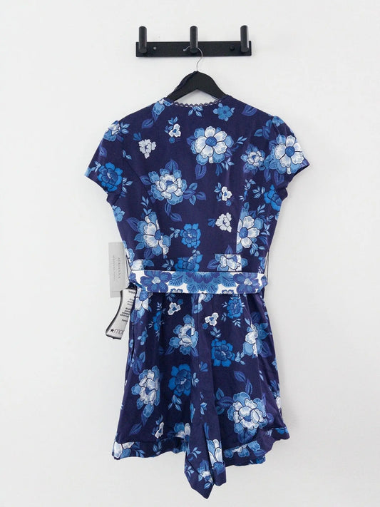 Women's Floral-Print Belted Romper Adrianna Papell 